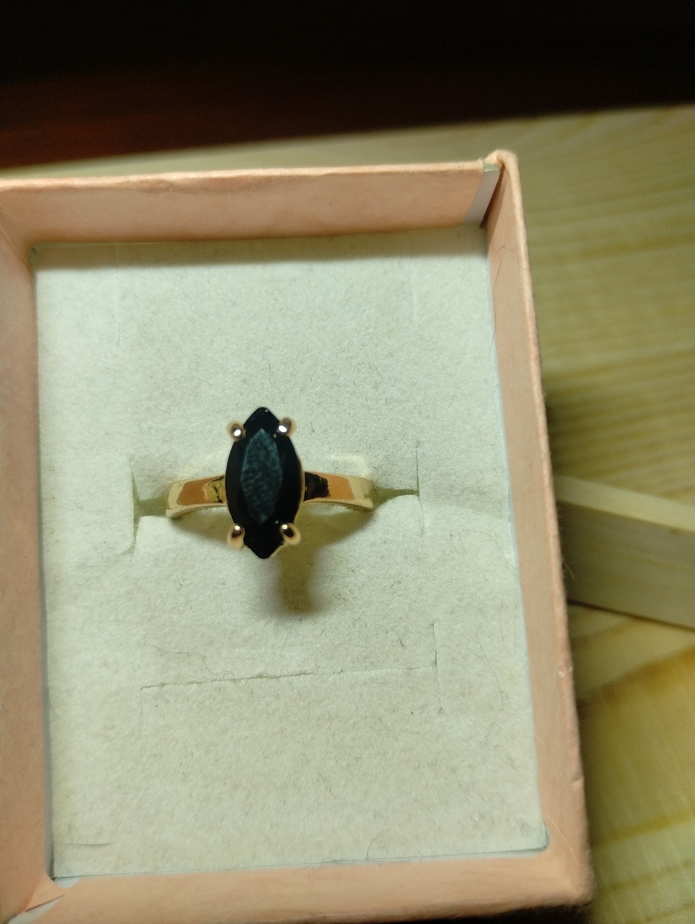 New Black Stone Ring Size 5.5 Gold Tone | Marquise Cut Statement Ring | Gothic